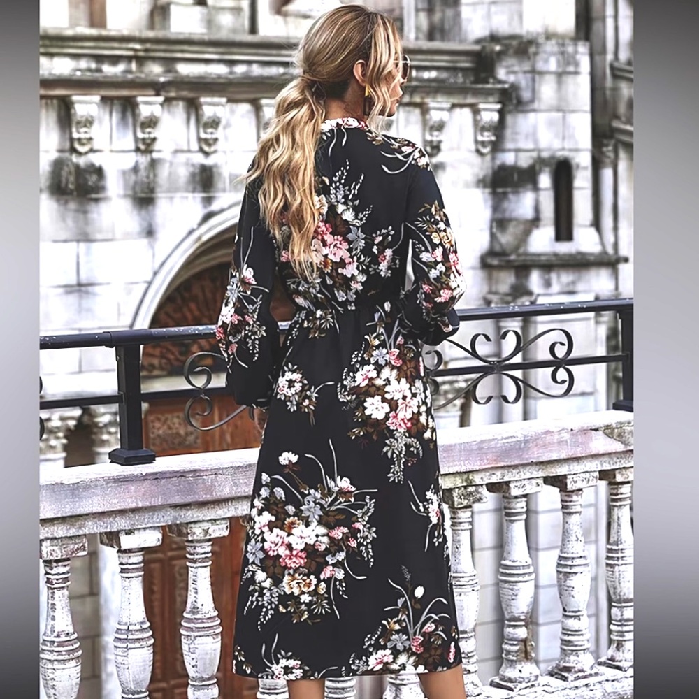 Floral Print Split Midi Cotton/Poly Dress NWT Size XL - Picture 9 of 12